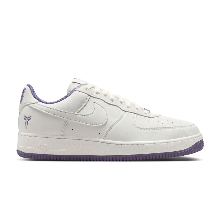 Nike Air Force 1 Low White & Purple Sneakers with Kobe Logo Details
