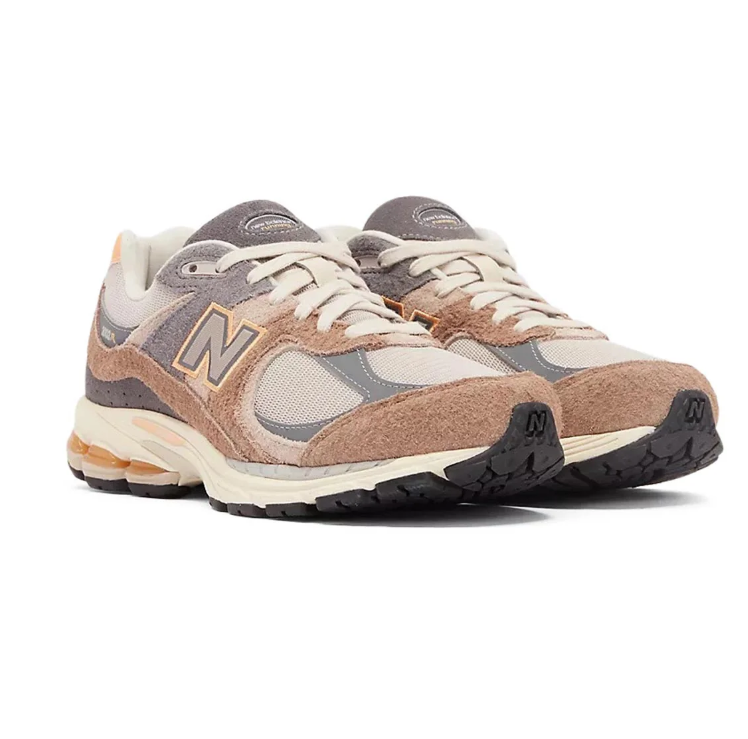New Balance 2002R Tan & Gray Mesh Sneakers with Cream Soles