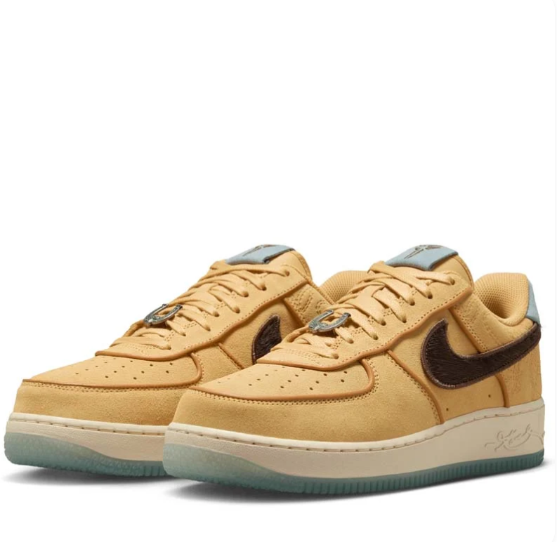 Nike Air Force 1 Low Wheat & Brown Sneakers with Kobe Logo Details