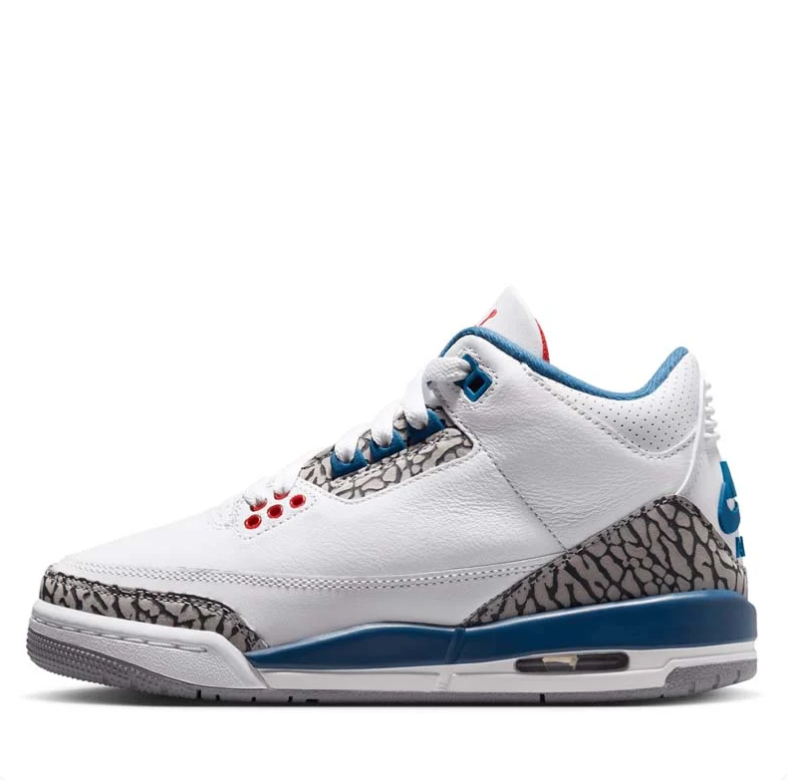 Air Jordan 3 White & Blue Elephant-Print Sneakers with Red Accents