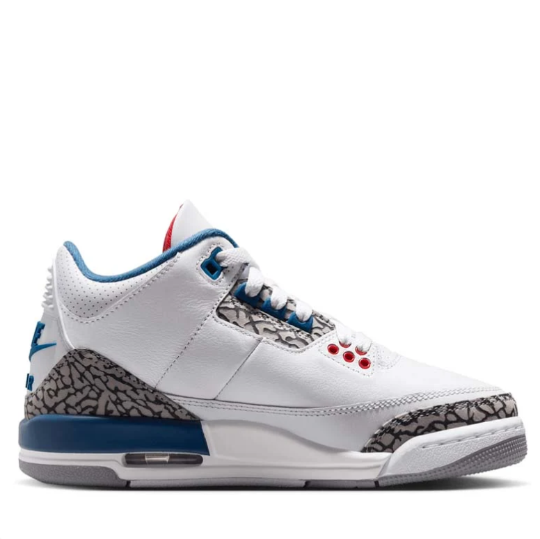 Air Jordan 3 White & Blue Elephant-Print Sneakers with Red Accents