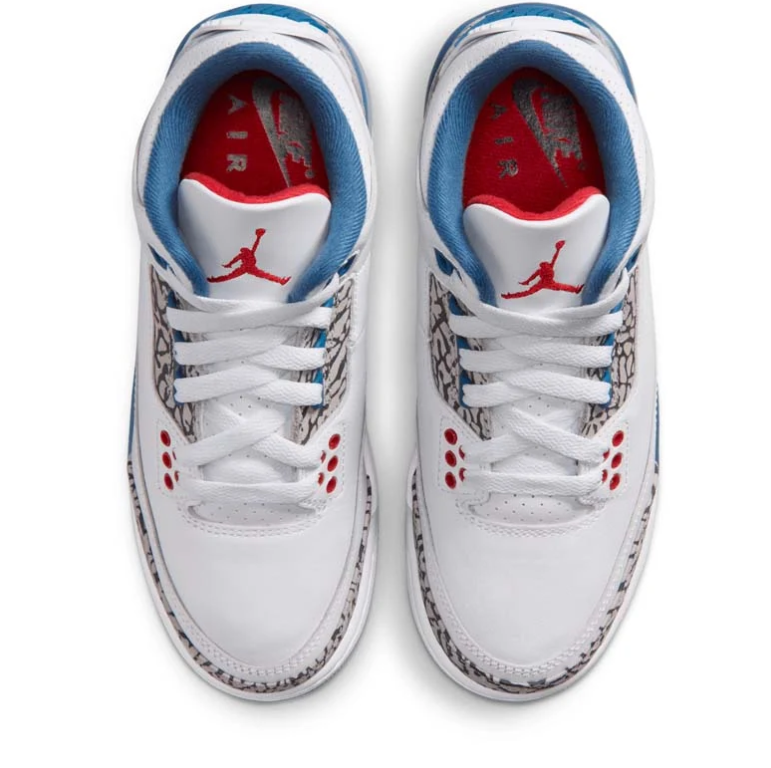 Air Jordan 3 White & Blue Elephant-Print Sneakers with Red Accents