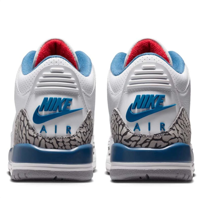 Air Jordan 3 White & Blue Elephant-Print Sneakers with Red Accents