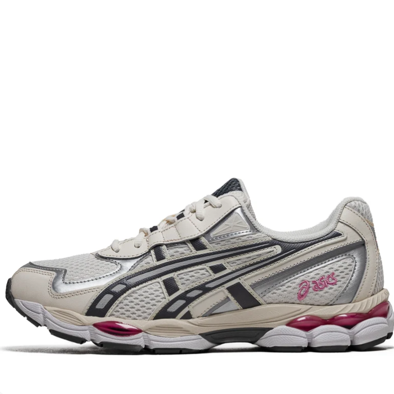 ASICS Cream & Silver Mesh Sneakers with Pink Accents