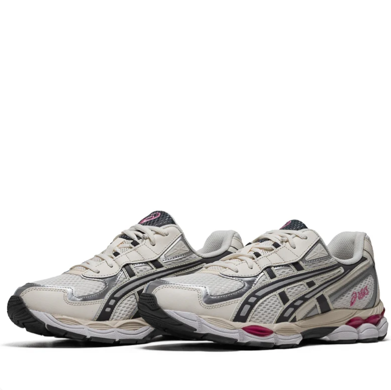 ASICS Cream & Silver Mesh Sneakers with Pink Accents