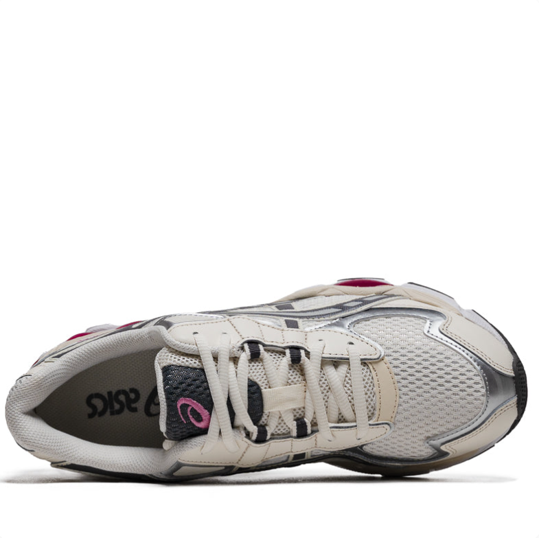 ASICS Cream & Silver Mesh Sneakers with Pink Accents