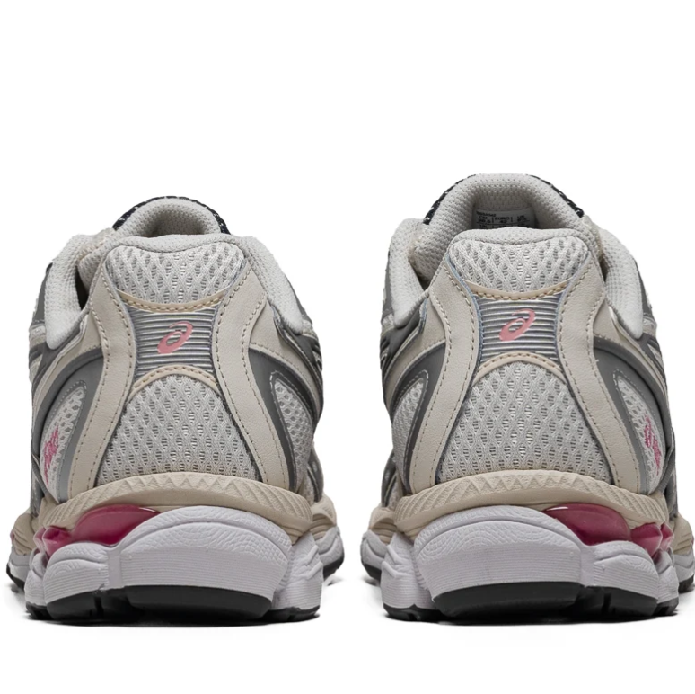 ASICS Cream & Silver Mesh Sneakers with Pink Accents