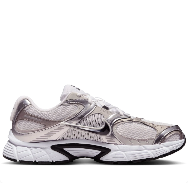 Nike White & Metallic Silver Mesh Sneakers with Black Swooshes