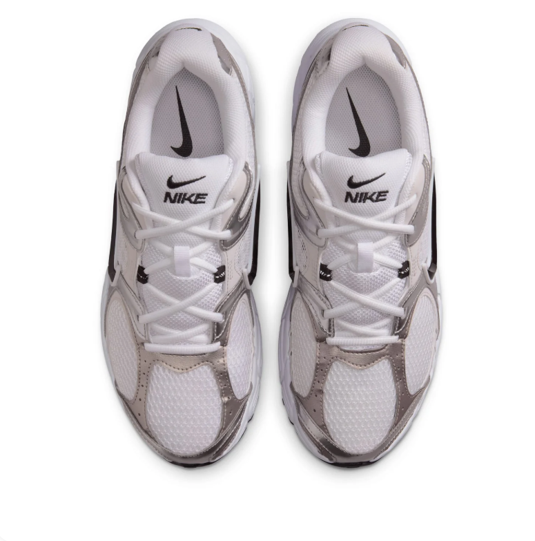 Nike White & Metallic Silver Mesh Sneakers with Black Swooshes