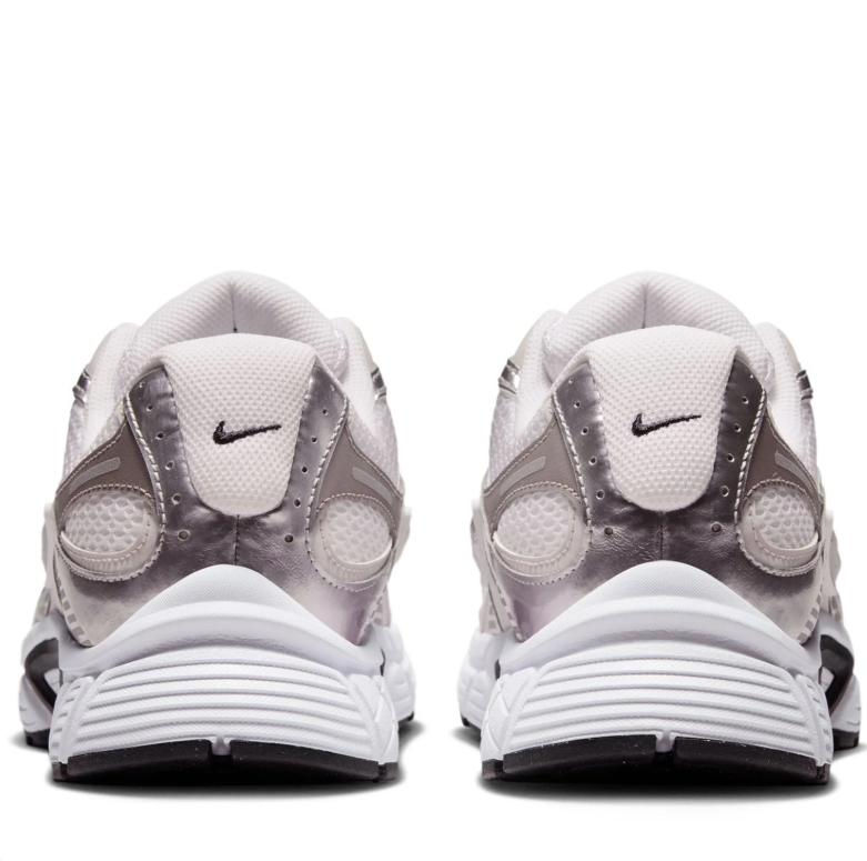 Nike White & Metallic Silver Mesh Sneakers with Black Swooshes