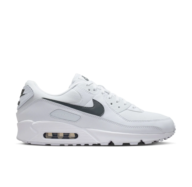 Nike Air Max 90 White Sneakers with Dark Gray Swooshes