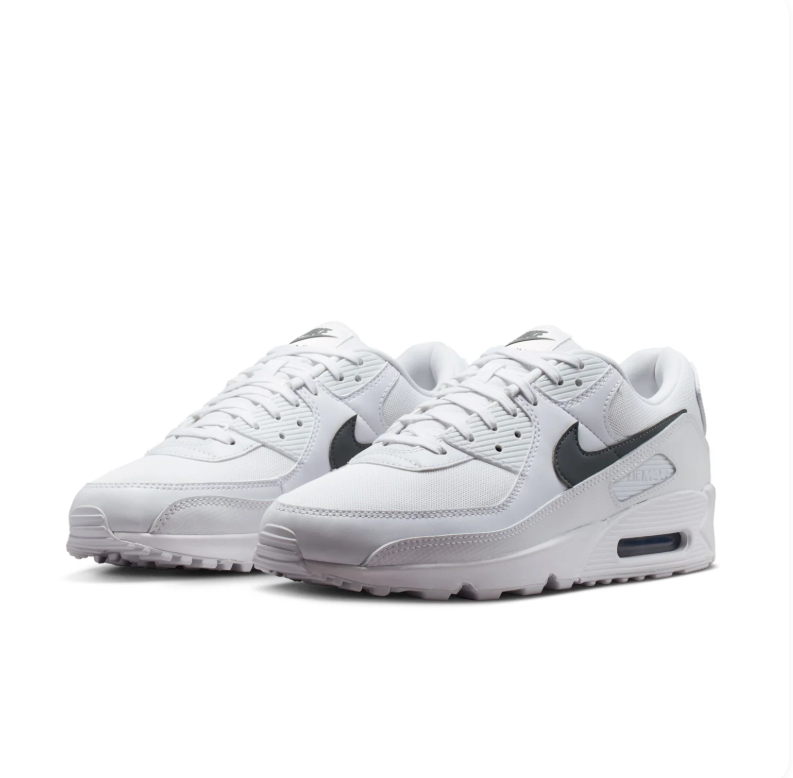 Nike Air Max 90 White Sneakers with Dark Gray Swooshes