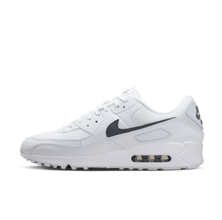 Nike Air Max 90 White Sneakers with Dark Gray Swooshes