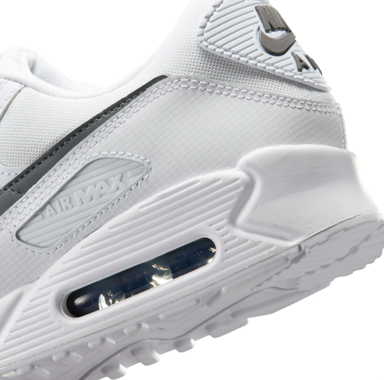 Nike Air Max 90 White Sneakers with Dark Gray Swooshes