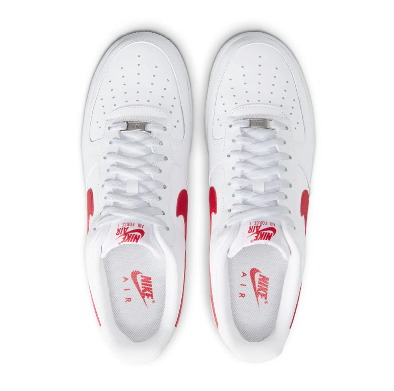 Nike Air Force 1 Low White Sneakers with Red Swooshes