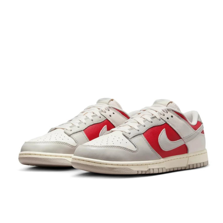 Nike Dunk Low White, Light Gray & Red Sneakers