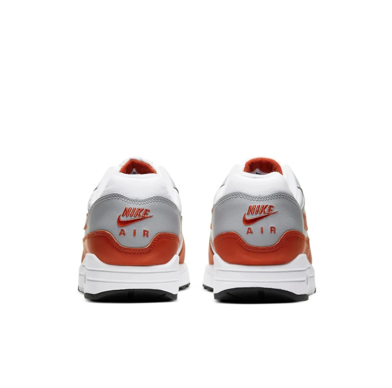 Nike Air Max 1 White, Gray & Rust Red Sneakers