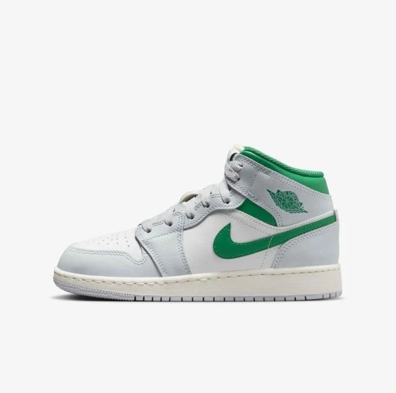 Air Jordan 1 Mid White, Light Gray & Green Sneakers