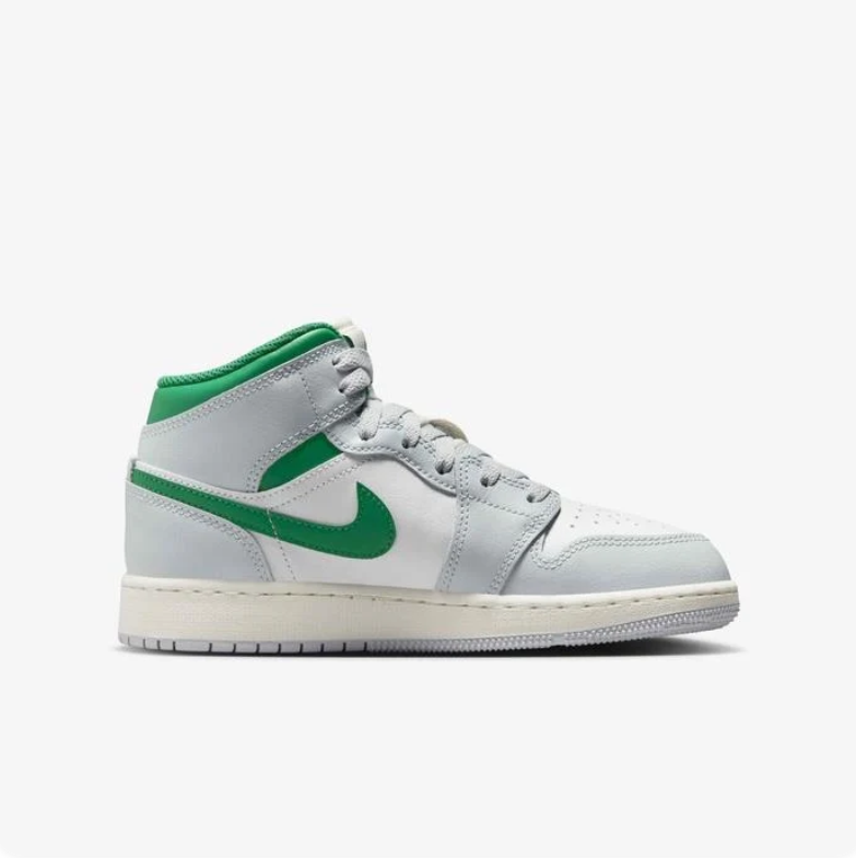 Air Jordan 1 Mid White, Light Gray & Green Sneakers