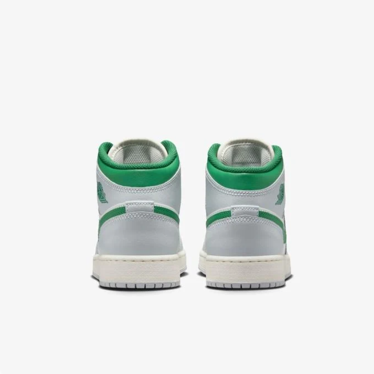 Air Jordan 1 Mid White, Light Gray & Green Sneakers