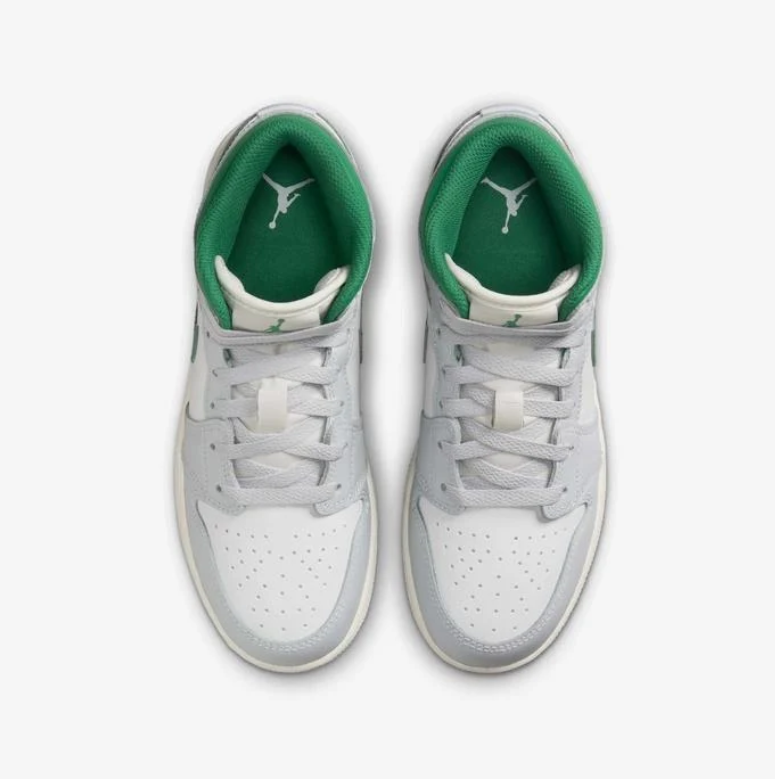 Air Jordan 1 Mid White, Light Gray & Green Sneakers
