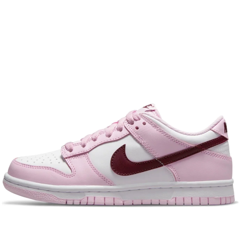 Nike Dunk Low Pink & White Sneakers with Burgundy Swooshes