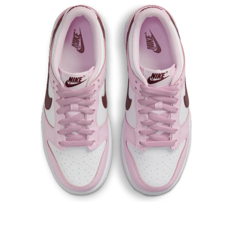 Nike Dunk Low Pink & White Sneakers with Burgundy Swooshes