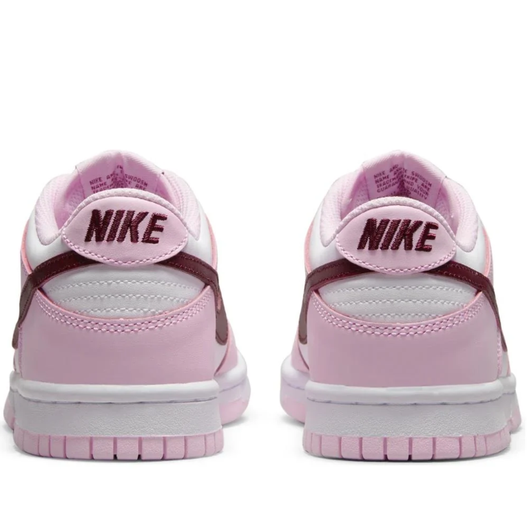 Nike Dunk Low Pink & White Sneakers with Burgundy Swooshes