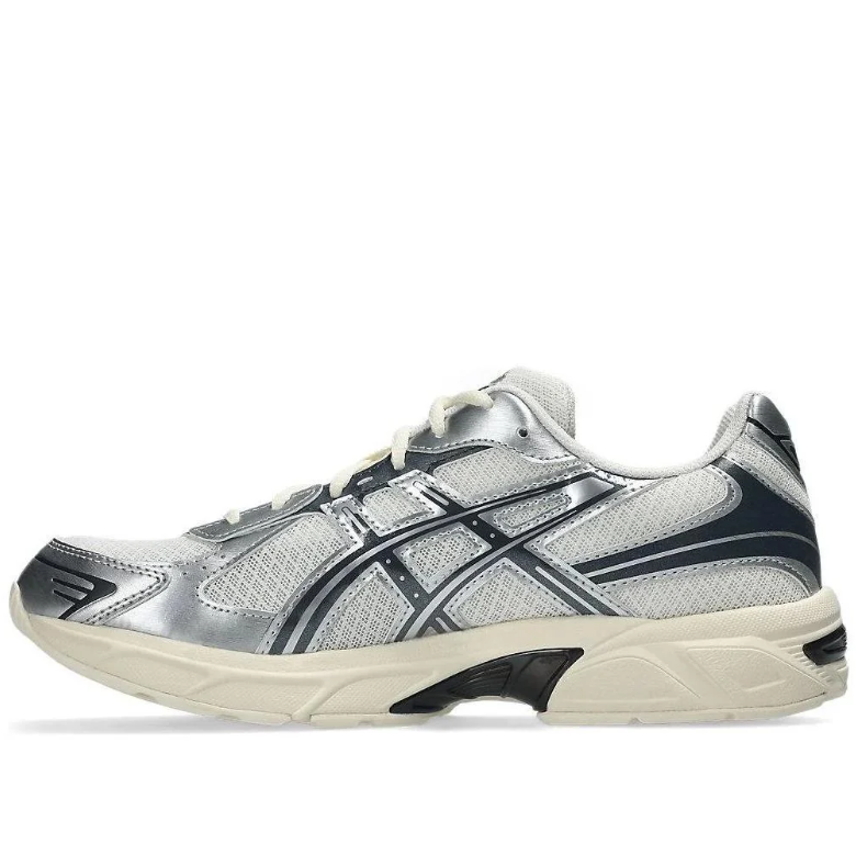 ASICS Silver & White Mesh Sneakers with Cream Soles