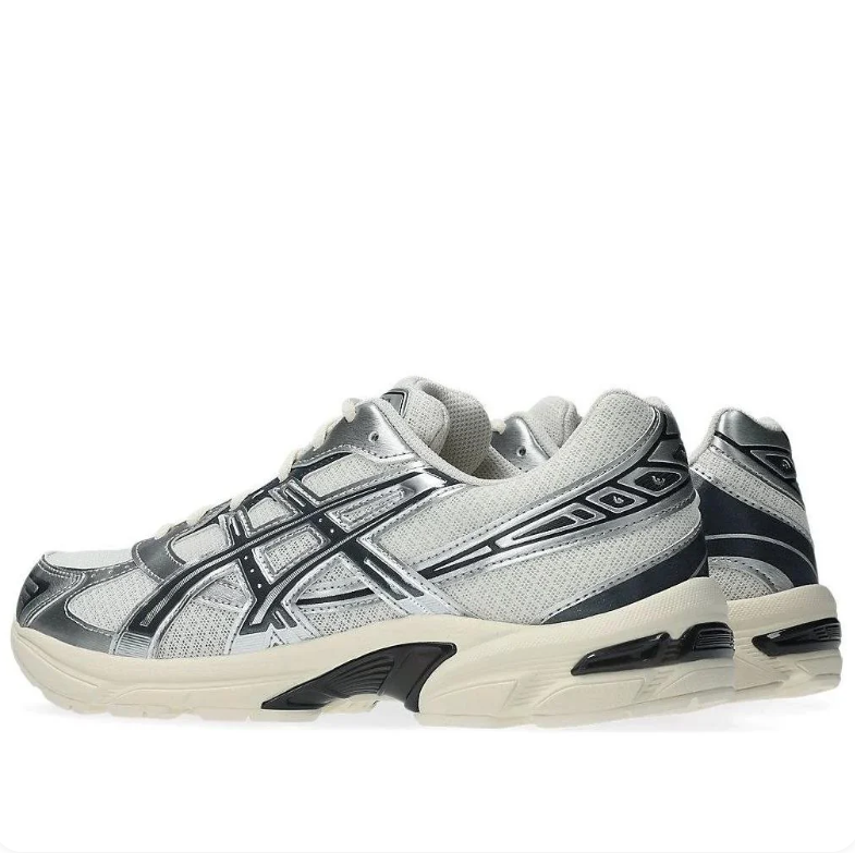 ASICS Silver & White Mesh Sneakers with Cream Soles