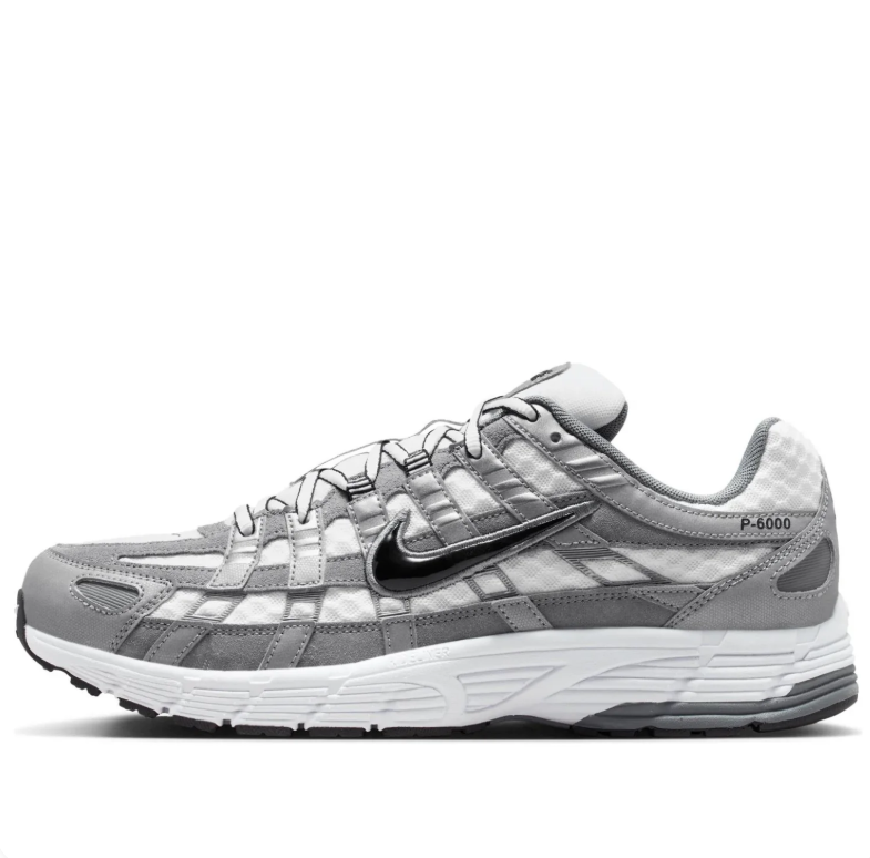 Nike P-6000 Silver Gray & White Sneakers with Black Swooshes
