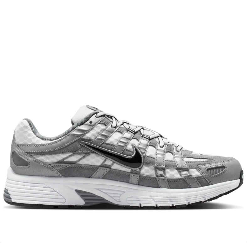 Nike P-6000 Silver Gray & White Sneakers with Black Swooshes