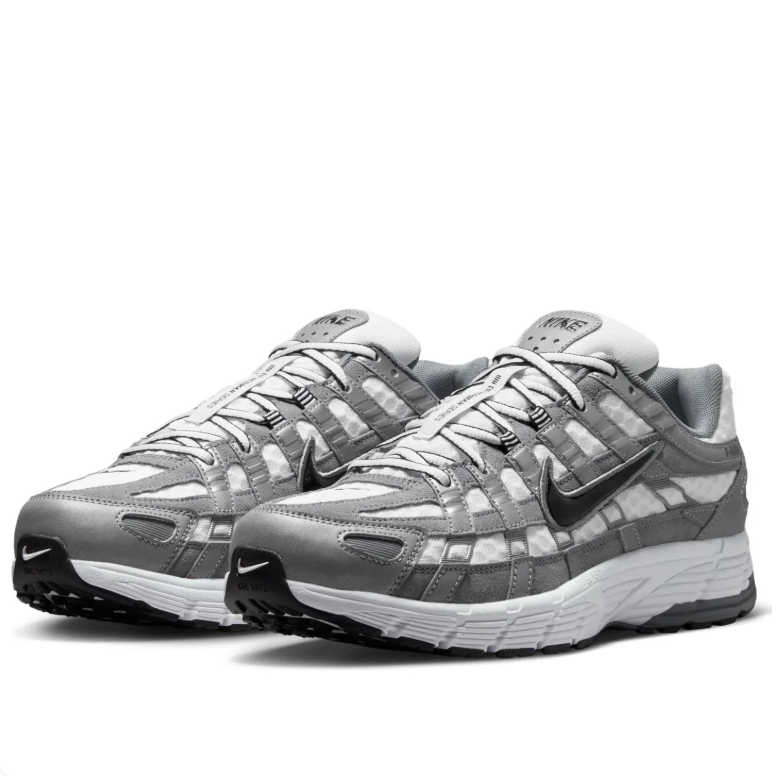 Nike P-6000 Silver Gray & White Sneakers with Black Swooshes