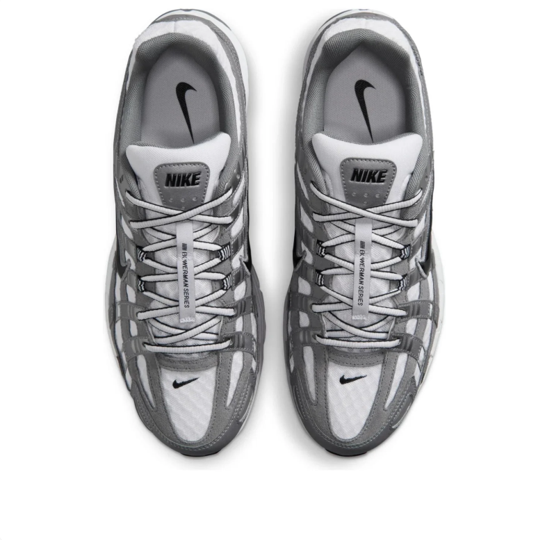 Nike P-6000 Silver Gray & White Sneakers with Black Swooshes