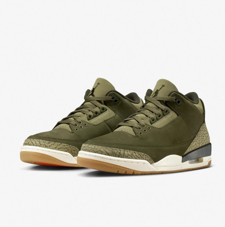 Air Jordan 3 Olive Green Elephant-Print Sneakers
