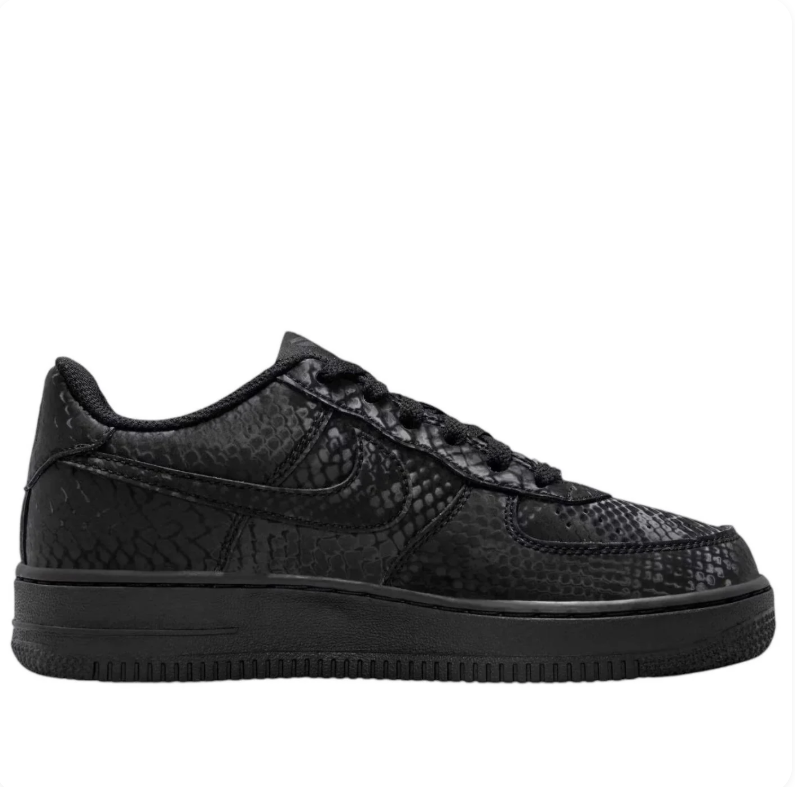 Nike Air Force 1 Low Black Snakeskin-Pattern Sneakers with 8 & 24 Heel Details