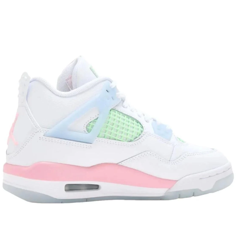Air Jordan 4 White Sneakers with Mint, Pink & Pale Blue Accents