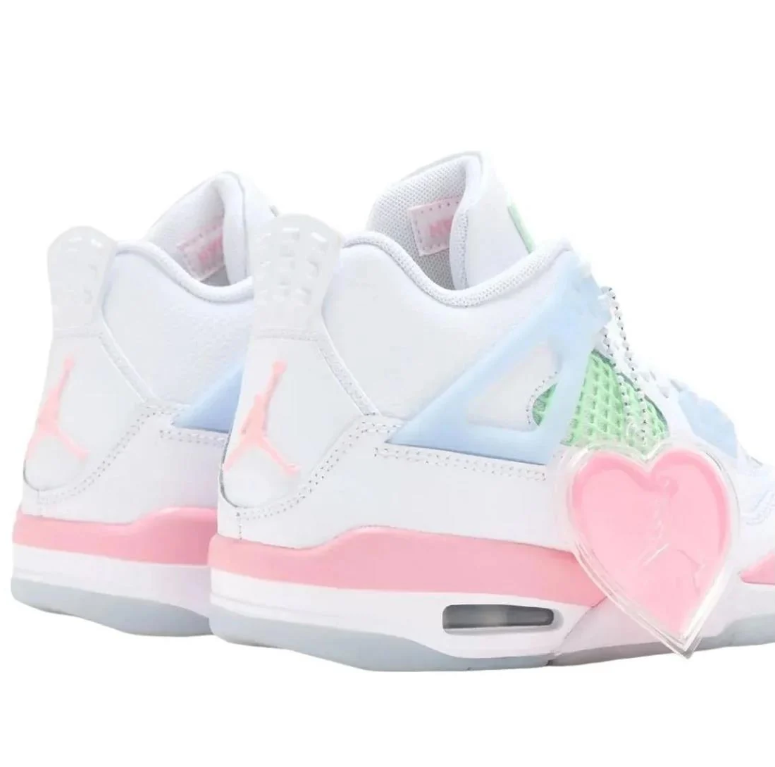 Air Jordan 4 White Sneakers with Mint, Pink & Pale Blue Accents