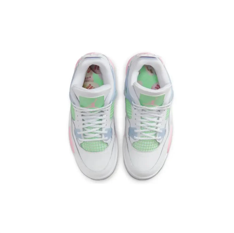Air Jordan 4 White Sneakers with Mint, Pink & Pale Blue Accents