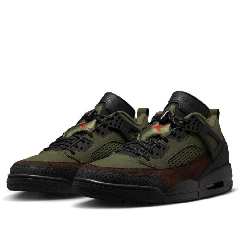 Air Jordan Spizike Low Olive & Brown Sneakers with Red Accents