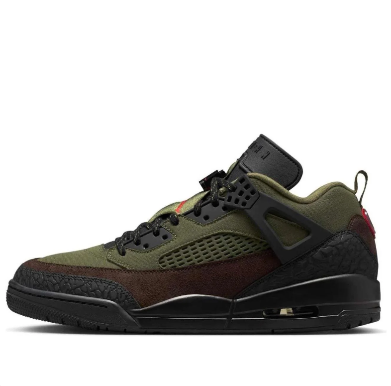 Air Jordan Spizike Low Olive & Brown Sneakers with Red Accents