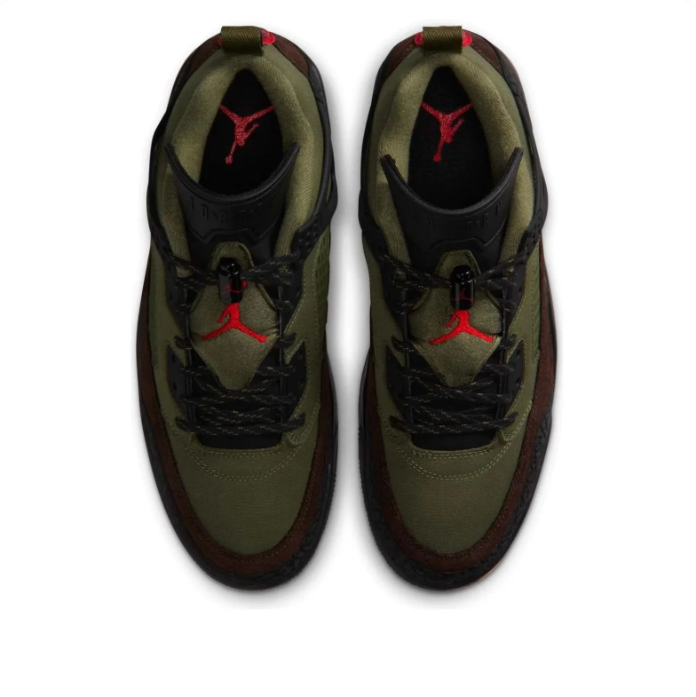 Air Jordan Spizike Low Olive & Brown Sneakers with Red Accents