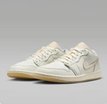 Air Jordan 1 Low White & Cream Sneakers with Beige Swooshes