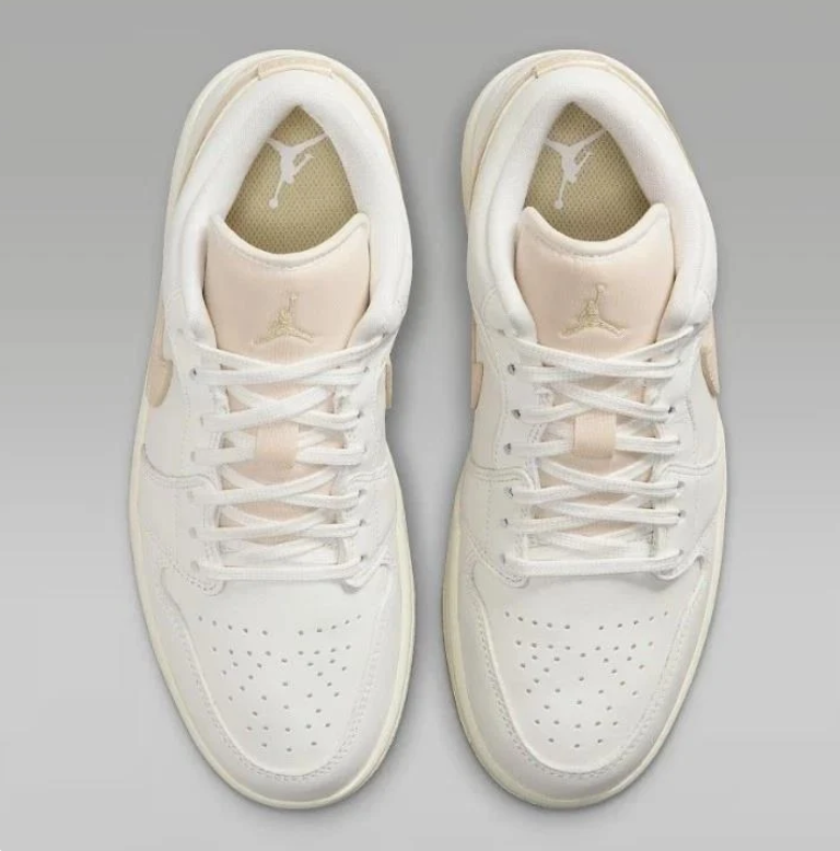 Air Jordan 1 Low White & Cream Sneakers with Beige Swooshes