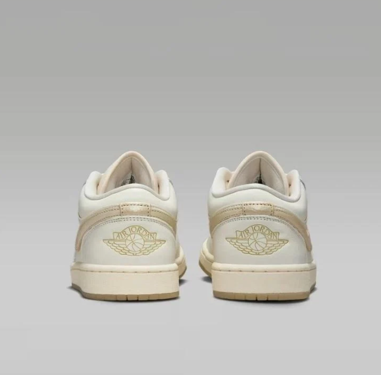 Air Jordan 1 Low White & Cream Sneakers with Beige Swooshes