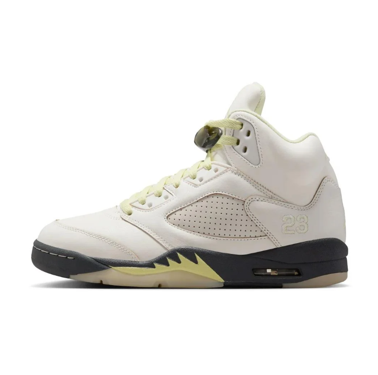 Air Jordan 5 Cream Sneakers with Pale Yellow & Black Accents