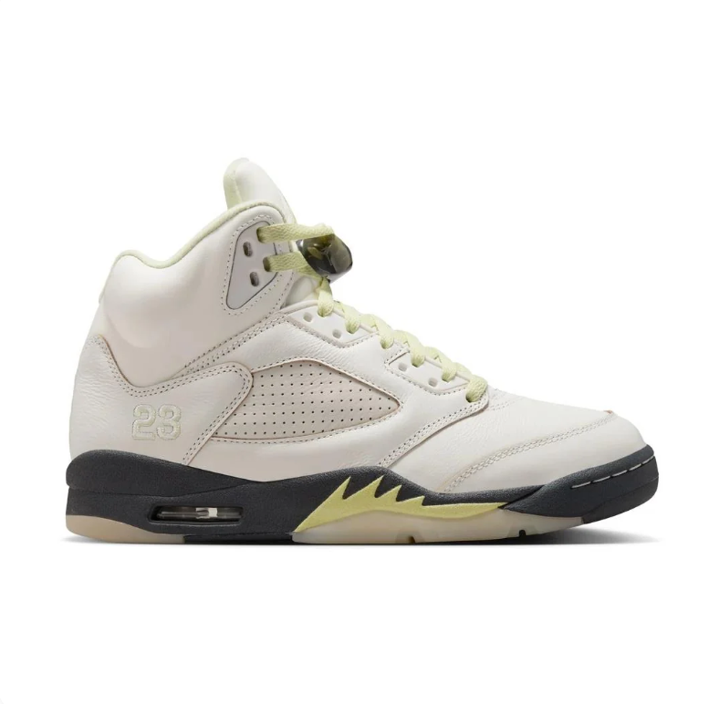 Air Jordan 5 Cream Sneakers with Pale Yellow & Black Accents