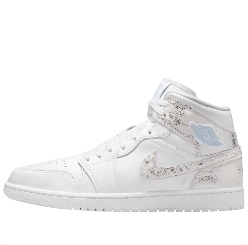 Air Jordan 1 Mid White Sneakers with Metallic Silver Accents
