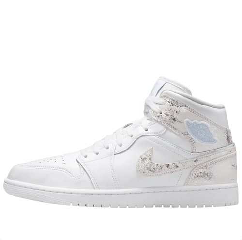 Air Jordan 1 Mid White Sneakers with Metallic Silver Accents