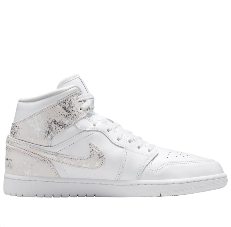 Air Jordan 1 Mid White Sneakers with Metallic Silver Accents
